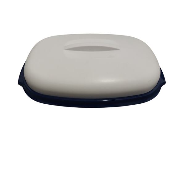 Vintage Tupperware Blue White Microwave Vegetable Rice Steamer 3 Pc #1273 - Picture 2 of 5